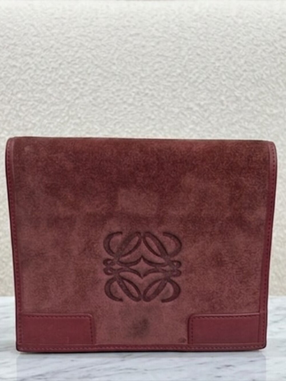 Vintage Burgandy Loewe Suede Trifold Compact Wallet